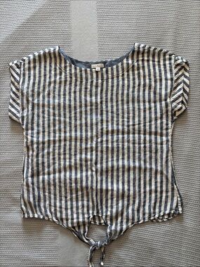 L.L. Bean Navy and White Striped Tie-Front Crop Top